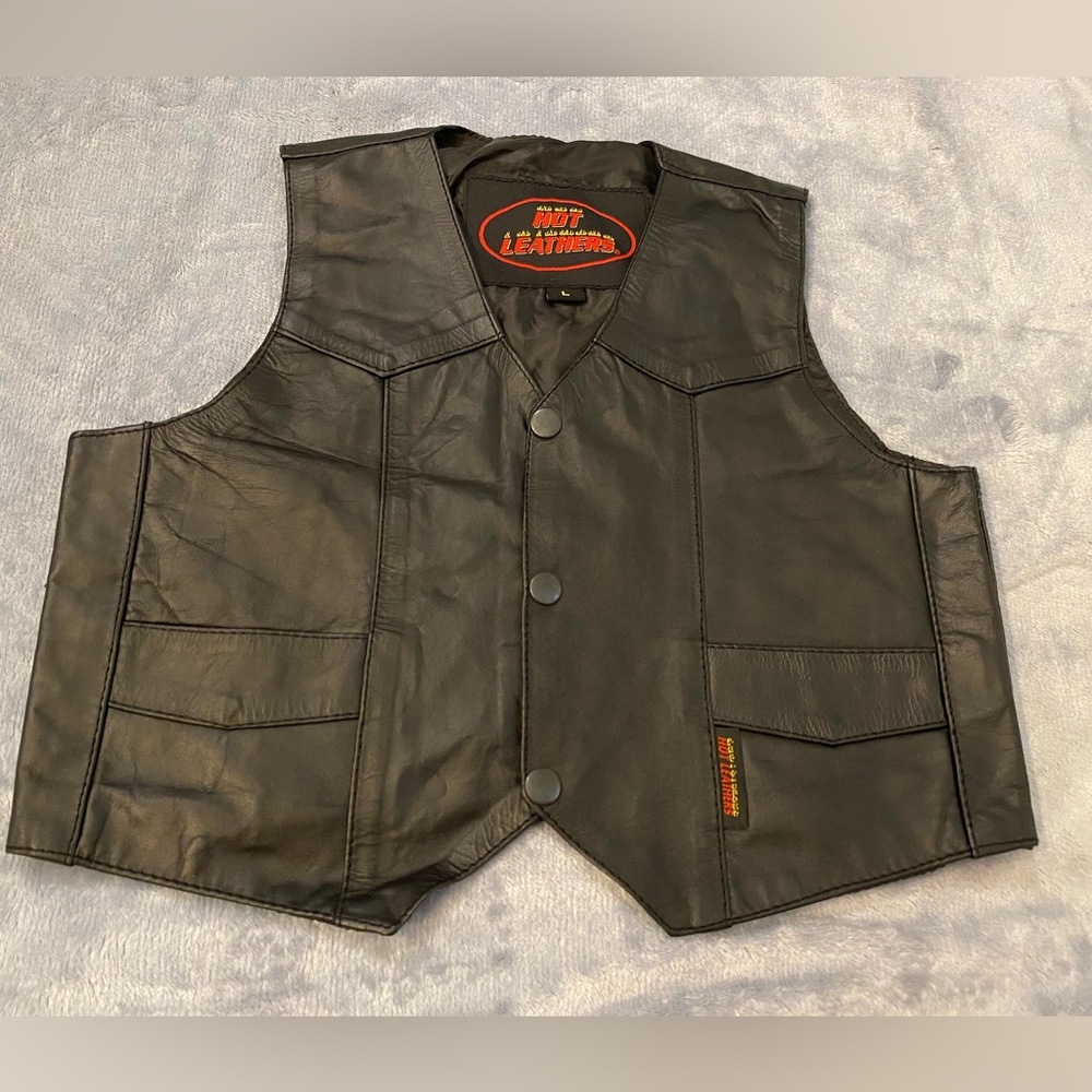 Hot Leathers Youth Kids Leather Motorcycle Vest Size L – Black